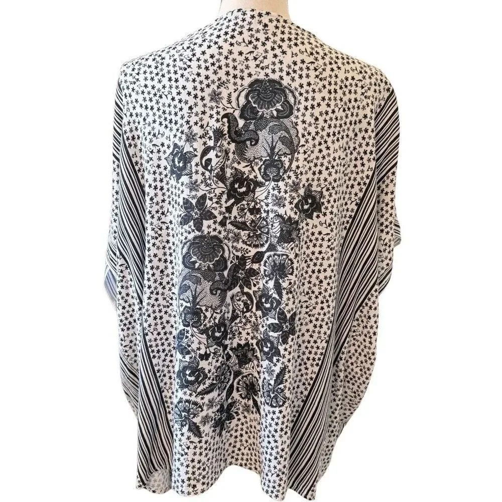 Max Studio Ivory & Black Kimono Top & Wide Leg Pants Sz S Indie, Boho - Picture 4 of 16